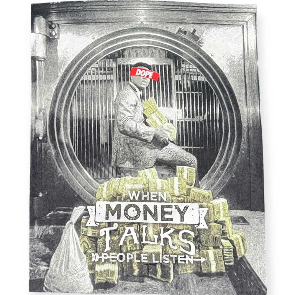 Fly Supply Mens Black Graphic T Shirt 2X "When Money‎ Talks People Listen" Print - Picture 2 of 10